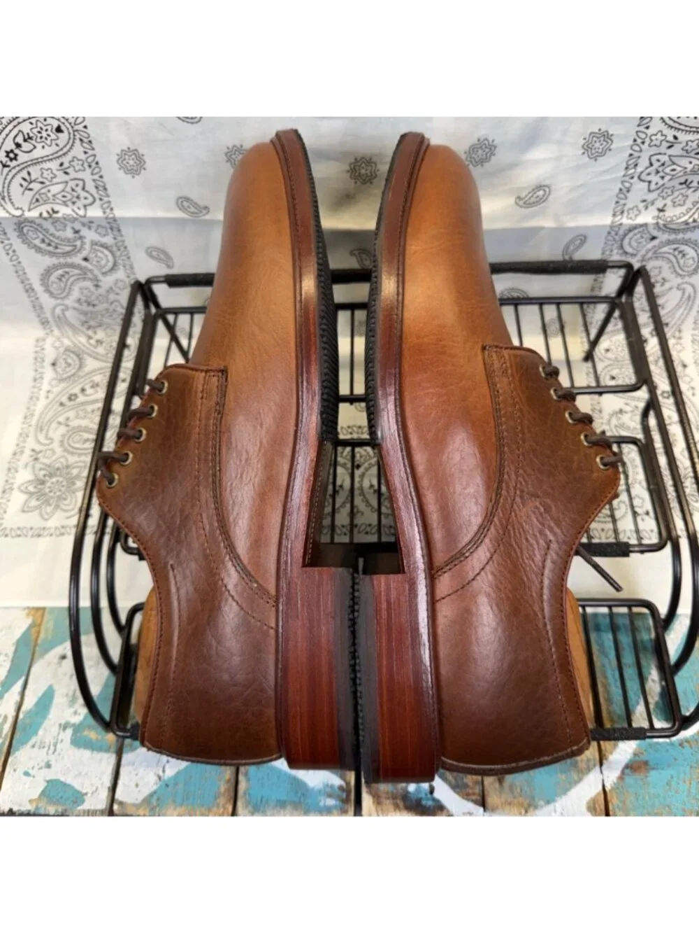 NEW TRASK Landry Oxfords Horween American bison Lthr Vibram rubber sole Men 8.5M